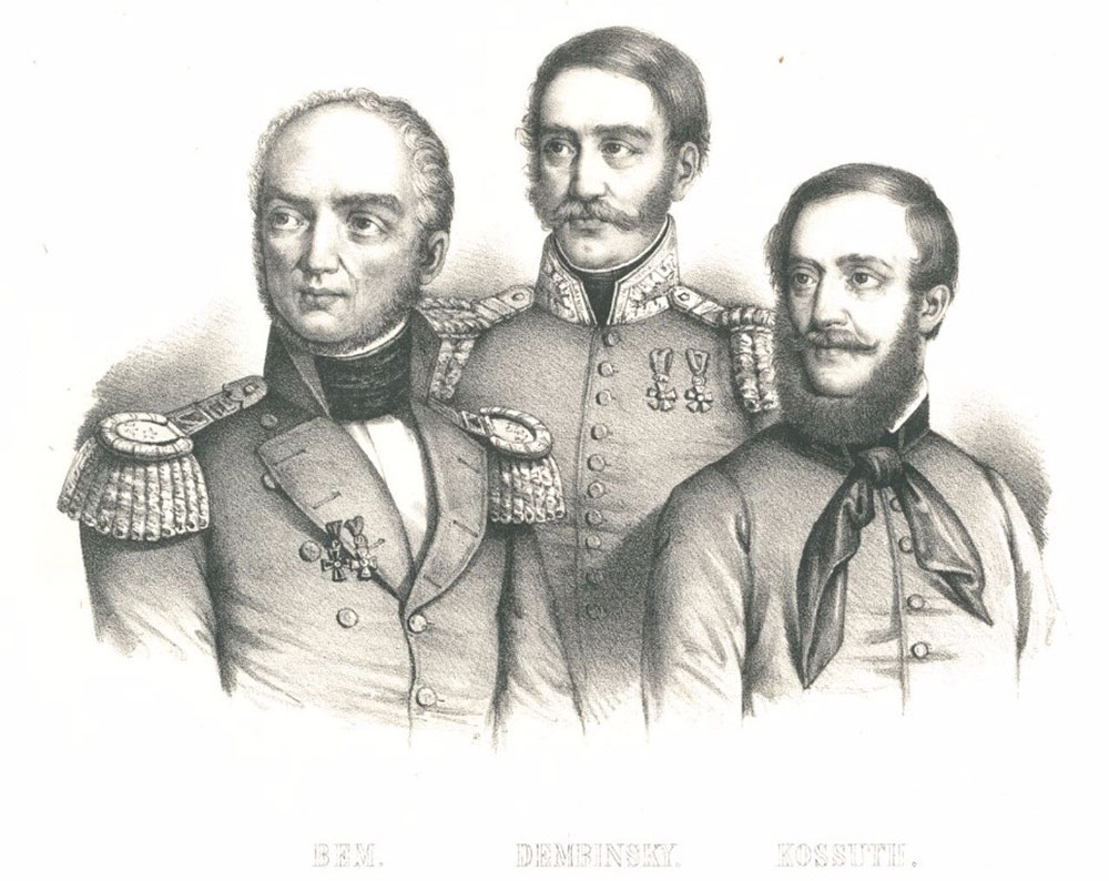 Portret Józefa Bema, Henryka Dembińskiego i Lajosa Kossutha – bohaterów Wiosny Ludów oraz węgierskiej wojny o niepodległość 1848–1849
