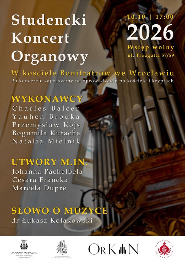 Plakat z zaproszeniem na Studencki Koncert Organowy